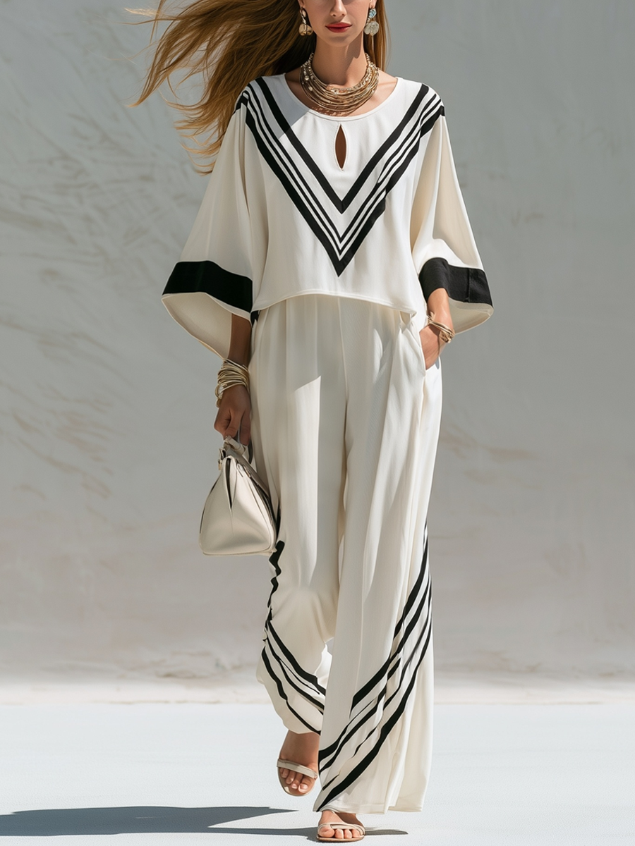 Bohemian  Black And White Color-blocked Piping Suit