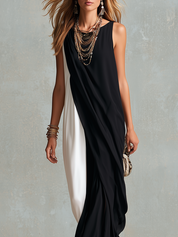 Minimalist Black White Color Block Sleeveless Maxi Dress
