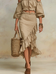 Elegant Vacation Natural Linen Boho Co-Ord Set