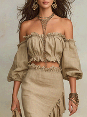 Elegant Vacation Natural Linen Boho Co-Ord Set