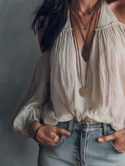 Elegant Vacation Soft Linen Halter Neck Boho Blouse