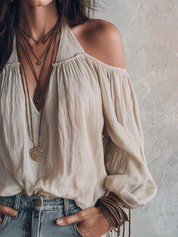 Elegant Vacation Soft Linen Halter Neck Boho Blouse