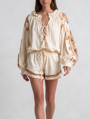 Desert-style Lace-up Bohemian Jumpsuit Shorts