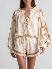 Desert-style Lace-up Bohemian Jumpsuit Shorts