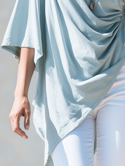 Elegant Light Blue One-Shoulder Draped Asymmetric Top