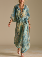 Turquoise Baroque Print Jumpsuit