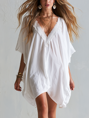 Effortless White Lace Trim  Boho Mini Dress