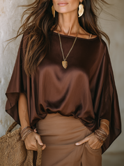 Elegant Silky Cape Sleeve Asymmetric Hem Loose Top
