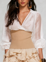 Elegant Chiffon Wrap With Ribbed Waist Corset Top