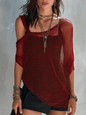 Bohemian Mesh Resort Deep Red Sheer Layered Top