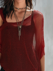 Bohemian Mesh Resort Deep Red Sheer Layered Top