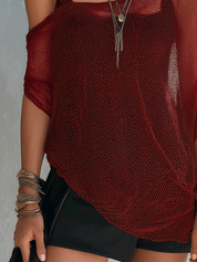 Bohemian Mesh Resort Deep Red Sheer Layered Top