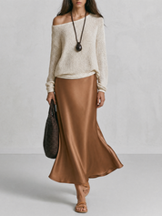 Slouchy One-Shoulder Long Sleeve Knit Pullover