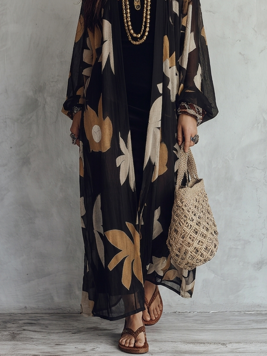 boho dress with cardigan Bohemian Boho Cardigan Robe, Organic Clothes MEDIUM / BEIGE