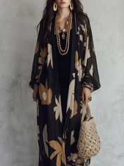 Boho Long Sleeve Maxi Duster Cardigan Cover-Up
