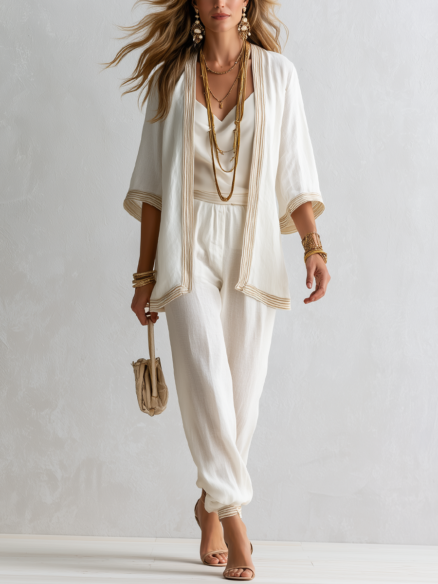 Bohemian Style Gold Rimmed Three Piece Set