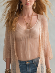 Bohemian Peach Lightweight Knit Camisole Cardigan Set