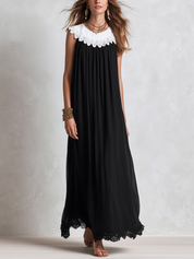 Bohemian Lace And Chiffon Color Block Maxi Dress