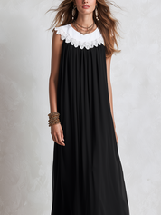 Bohemian Lace And Chiffon Color Block Maxi Dress