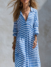 Bohemian Blue Striped Maxi Dress