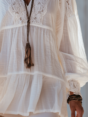 Elegant Ivory Lace Trim Peasant Blouse