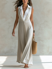Chic Ivory Layered Collar Sleeveless Maxi Dress