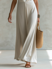 Chic Ivory Layered Collar Sleeveless Maxi Dress