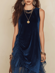 Elegant Vacation Deep Blue Asymmetrical Mesh Hem Maxi Dress