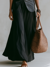 Sophisticated Black Faux Leather Skirt Set