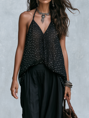 Effortless Black Polka Dot Maxi Skirt Set