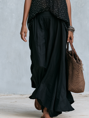 Effortless Black Polka Dot Maxi Skirt Set