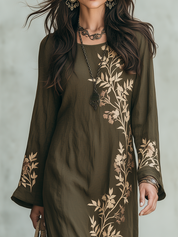Refined Olive Botanical Print Maxi Dress