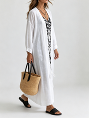 Resort Lightweight Linen Gauze Tie-Front Cover-Up Dress
