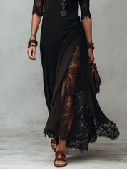 Romantic Gothic Sheer Lace Half-Sleeve Black Maxi Dress