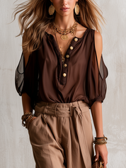 Bohemian Brown Off The Shoulder Top And Lantern Pants Set