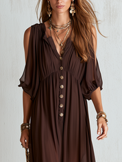 Bohemian Brown Off Shoulder Chiffon Maxi Dress