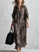 Bohemian Gray Floral Shirt Dress