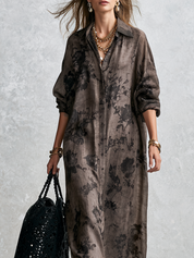Bohemian Gray Floral Shirt Dress