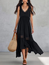 Graceful Black Lace V-Neck Midi Dress