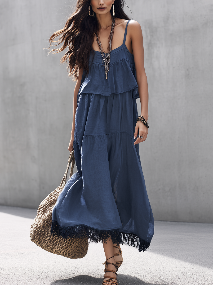 Relaxed Slate Blue Tiered Cami Skirt Set