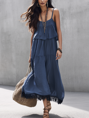 Relaxed Slate Blue Tiered Cami Skirt Set
