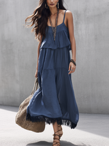 Relaxed Slate Blue Tiered Cami Skirt Set