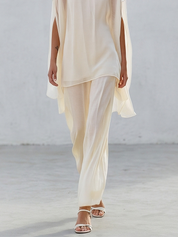 Resort Sheer Kaftan Top With Flowing Wide Leg Trousers Set