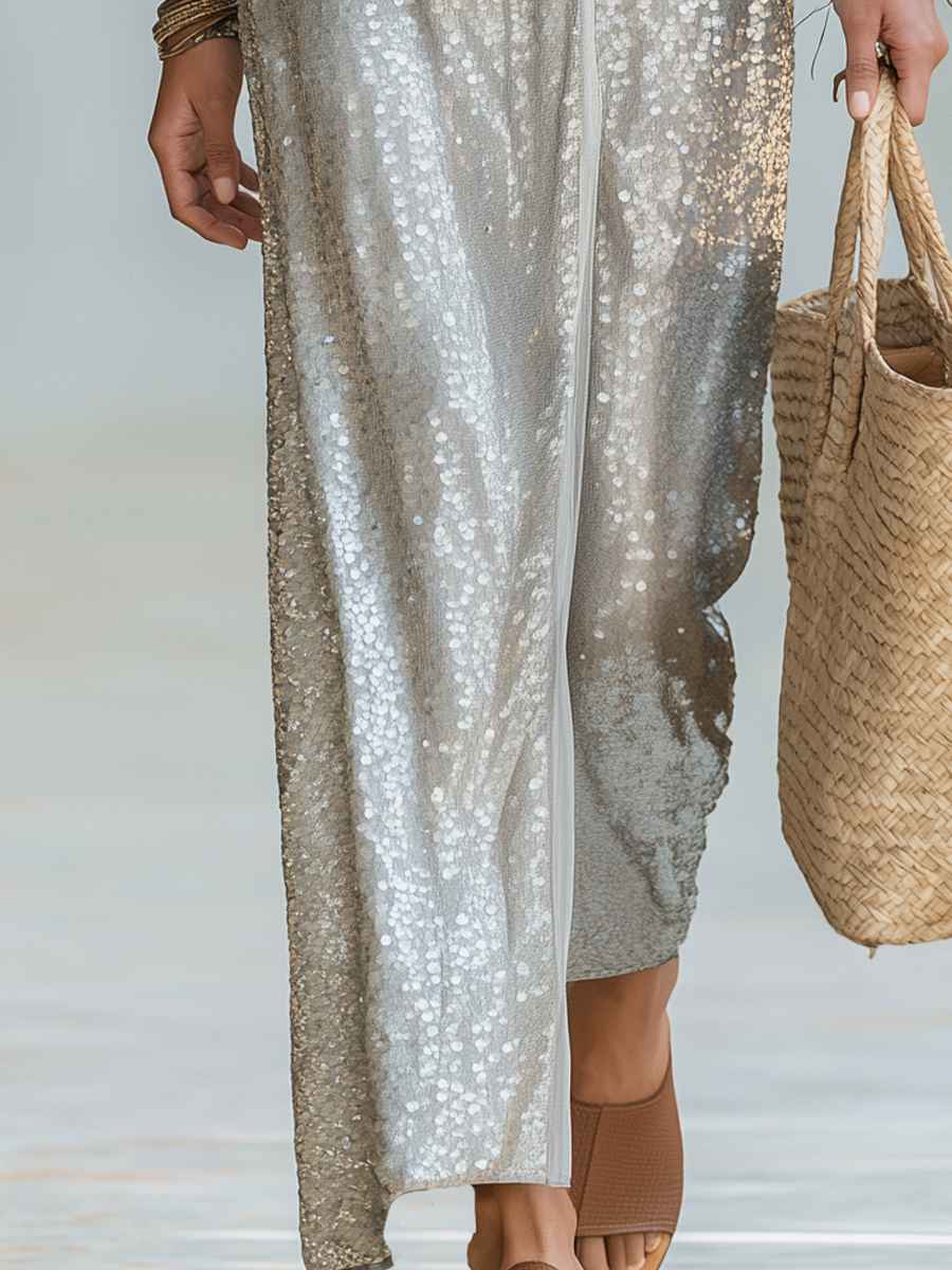 Luminous Silver Sequin Maxi Dress