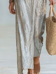 Luminous Silver Sequin Maxi Dress