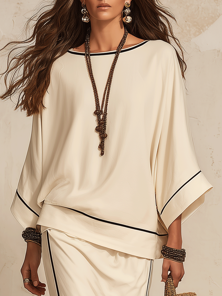 Minimalist Boho Linen Loose Side-Slit Beige Maxi Skirt Set