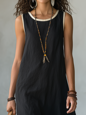 Elegant Black Contrast Ruffle Midi Dress