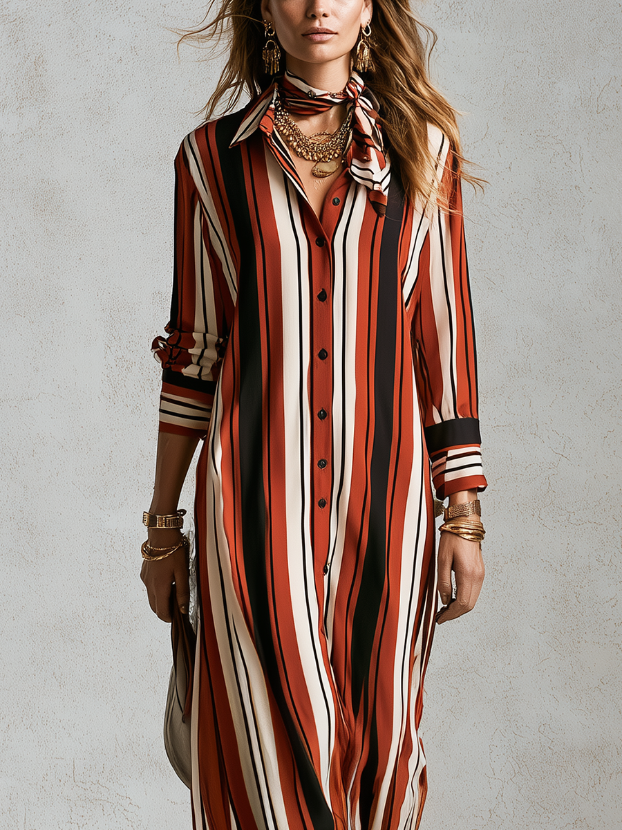 Bohemian Red Striped Maxi Dress