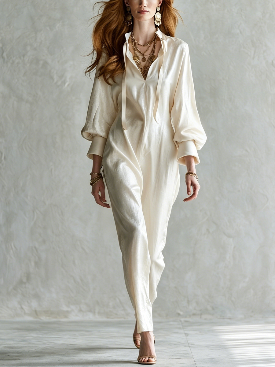 Bohemian Off White Satin Jumpsuit