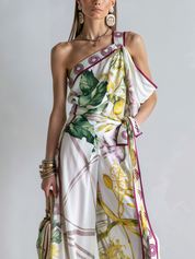 Bohemian Print One Shoulder Top And Wide Leg Set